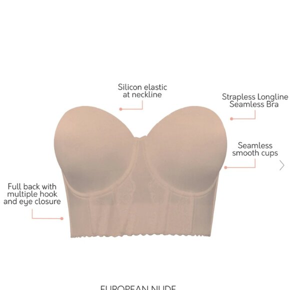 NEW Size 30D, Elissa P50116 Full Bust and Figure Strapless Beige Longline Bra - Picture 5 of 5